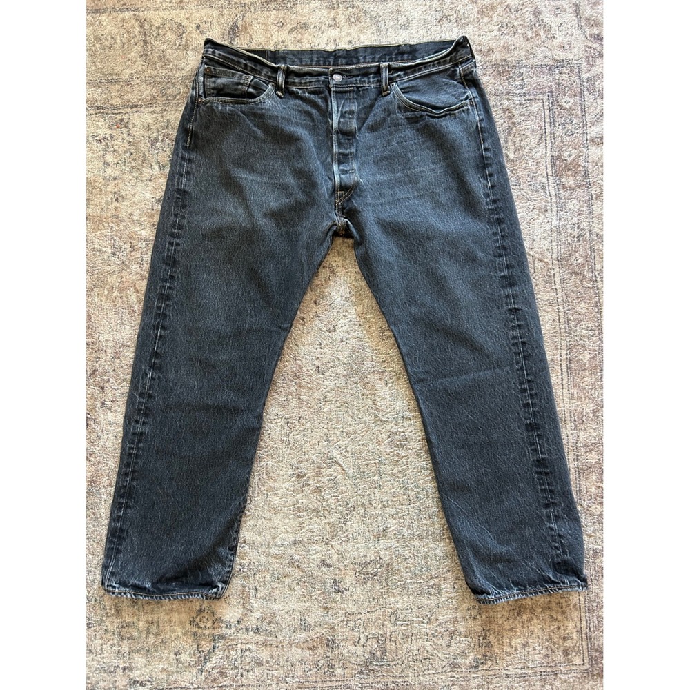 Levi's 501 Jeans Mens 42X32 Faded Black Straight Leg Button Fly Streetwear